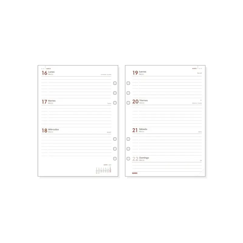 Finocam R1093 Recambio Anual 2026 para Agendas Open 2026 - Formato 1000 - 155x6x215mm - Semana Vista Horizontal - Color Blanco |