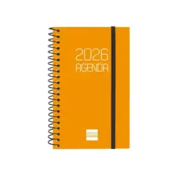 Finocam Opaque Agenda de Espiral - Anual 2026 - Tapa Ligera - Cierre con Goma Elastica - Formato E3 - 85x14x127mm - Semana Vista