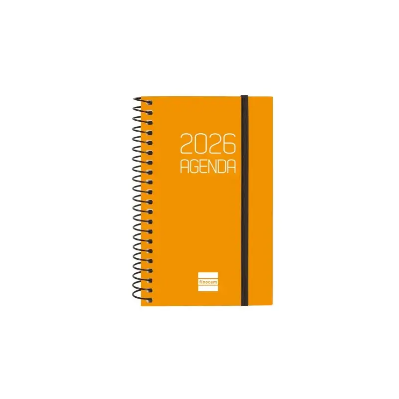Finocam Opaque Agenda de Espiral - Anual 2026 - Tapa Ligera - Cierre con Goma Elastica - Formato E3 - 85x14x127mm - Semana Vista