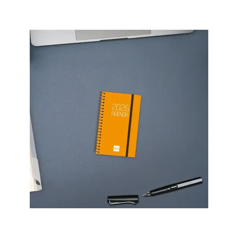 Finocam Opaque Agenda de Espiral - Anual 2026 - Tapa Ligera - Cierre con Goma Elastica - Formato E3 - 85x14x127mm - Semana Vista