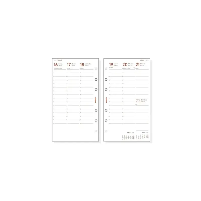 Finocam R499 Recambio Anual 2026 para Agendas Open 2026 - Formato 400 - 91x8x152mm - Semana Vista en Vertical - Color Blanco | A