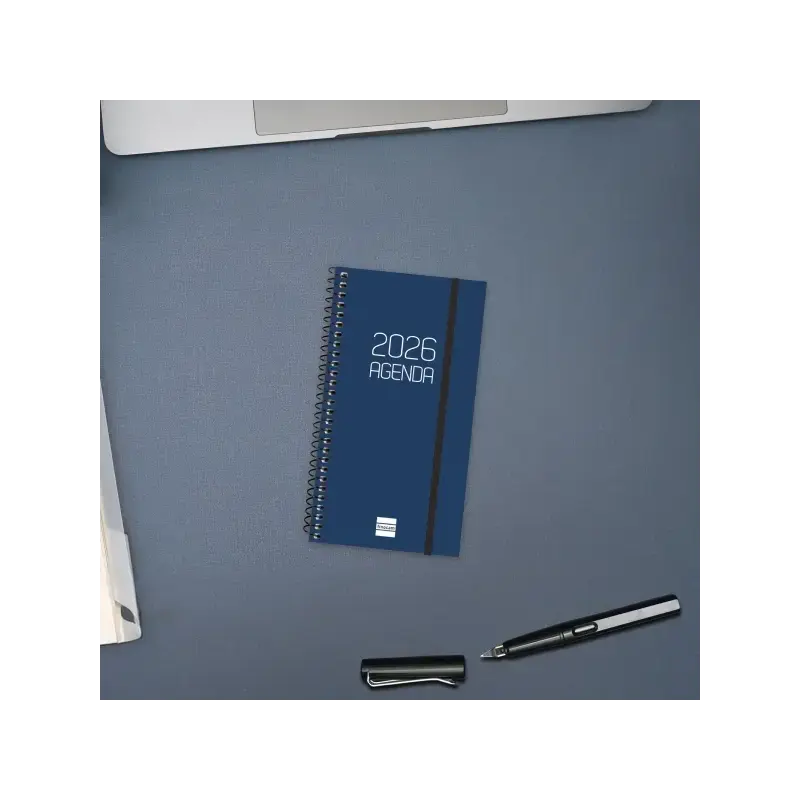 Finocam Opaque Agenda de Espiral - Anual 2026 - Tapa Ligera - Cierre con Goma Elastica - Formato E9 - 100x14x171mm - Semana Vist