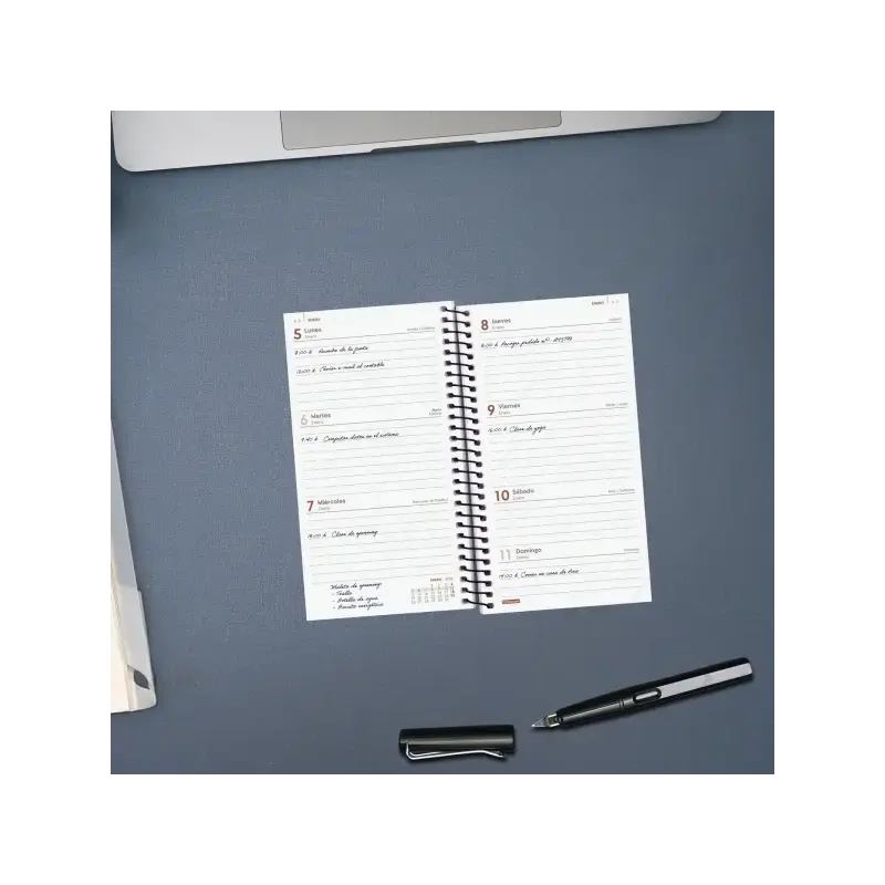 Finocam Opaque Agenda de Espiral - Anual 2026 - Tapa Ligera - Cierre con Goma Elastica - Formato E9 - 100x14x171mm - Semana Vist