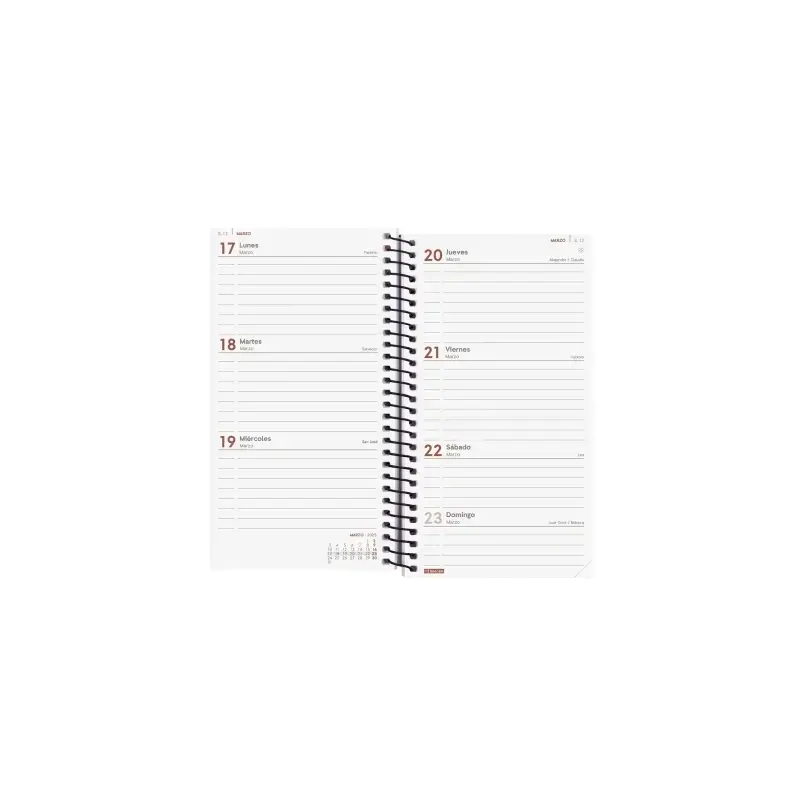 Finocam Opaque Agenda de Espiral - Anual 2026 - Tapa Ligera - Cierre con Goma Elastica - Formato E9 - 100x14x171mm - Semana Vist