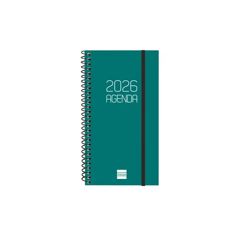 Finocam Opaque Agenda de Espiral - Anual 2026 - Tapa Ligera - Cierre con Goma Elastica - Formato E9 - 100x14x171mm - Semana Vist