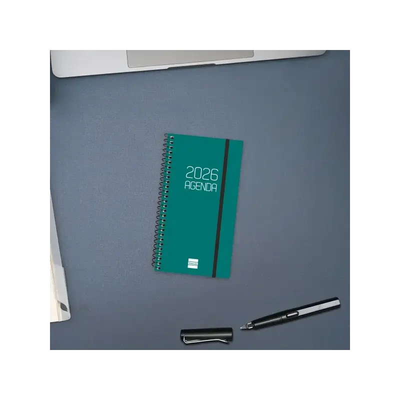 Finocam Opaque Agenda de Espiral - Anual 2026 - Tapa Ligera - Cierre con Goma Elastica - Formato E9 - 100x14x171mm - Semana Vist