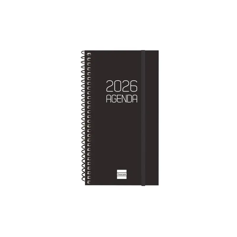 Finocam Opaque Agenda de Espiral - Anual 2026 - Tapa Ligera - Cierre con Goma Elastica - Formato E9 - 100x14x171mm - Semana Vist