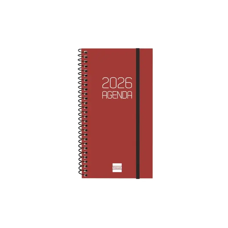 Finocam Opaque Agenda de Espiral - Anual 2026 - Tapa Ligera - Cierre con Goma Elastica - Formato E9 - 100x14x171mm - Semana Vist