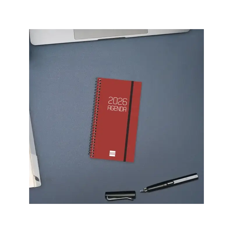 Finocam Opaque Agenda de Espiral - Anual 2026 - Tapa Ligera - Cierre con Goma Elastica - Formato E9 - 100x14x171mm - Semana Vist