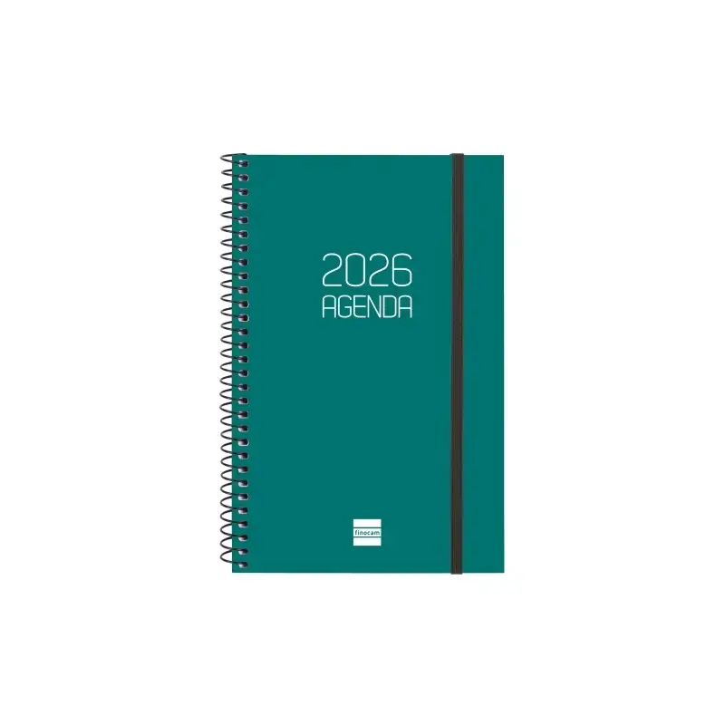 Finocam Opaque Agenda de Espiral - Anual 2026 - Tapa Ligera - Cierre con Goma Elastica - Formato E5 - 125x14x181mm - Semana Vist