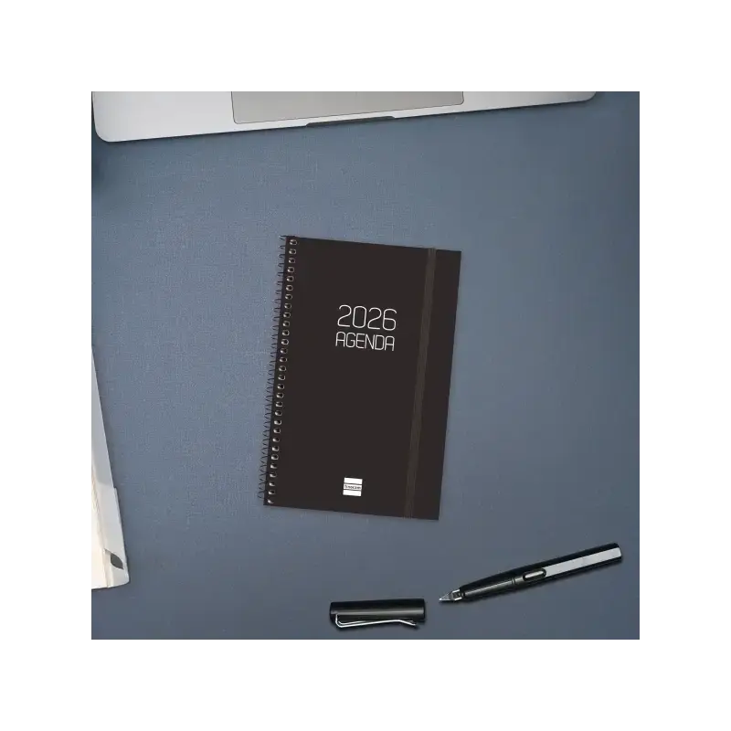 Finocam Opaque Agenda de Espiral - Anual 2026 - Tapa Ligera - Cierre con Goma Elastica - Formato E5 - 125x14x181mm - Semana Vist