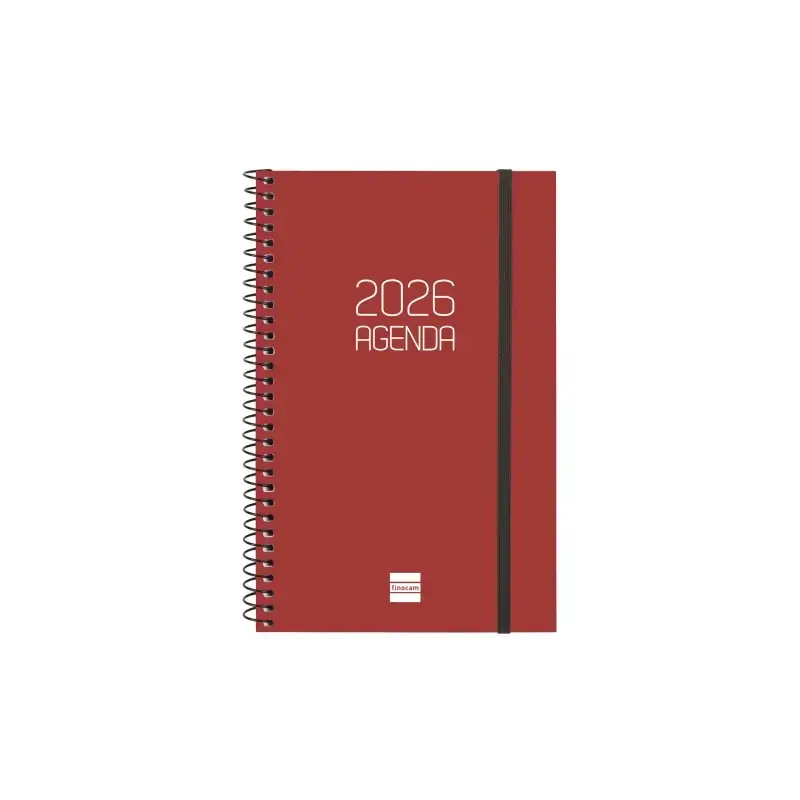 Finocam Opaque Agenda de Espiral - Anual 2026 - Tapa Ligera - Cierre con Goma Elastica - Formato E5 - 125x14x181mm - Semana Vist
