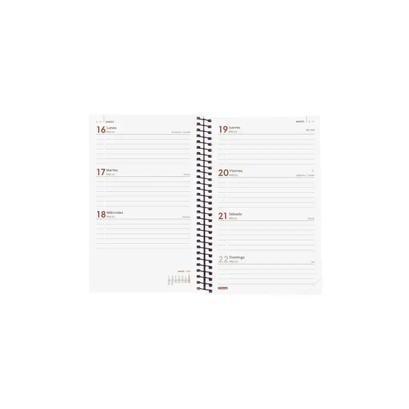 Finocam Opaque Agenda de Espiral - Anual 2026 - Tapa Ligera - Cierre con Goma Elastica - Formato E5 - 125x14x181mm - Semana Vist