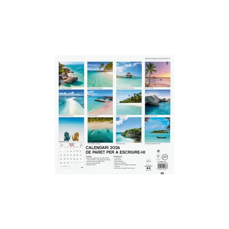 Finocam Calendario de Pared en Catalan - Anual 2026 - Imagenes Variadas - 300x300mm - Espacio para Escribir - Tematica de Paisaj