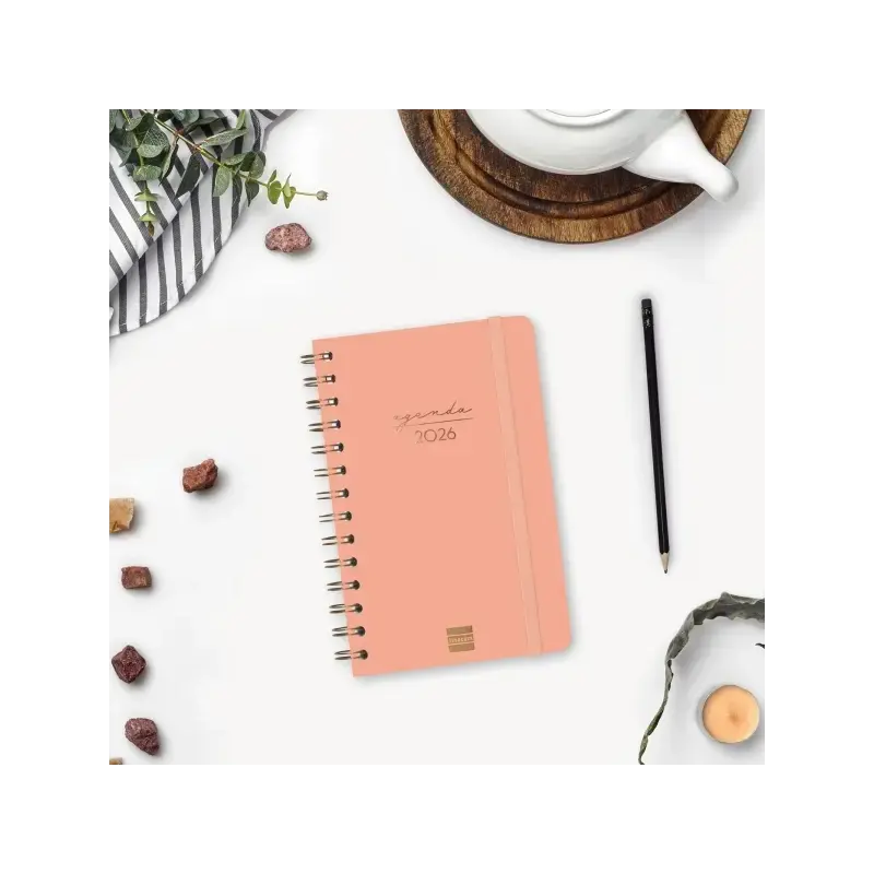Finocam Alma Agenda - Anual 2026 - con Espiral - Formato E5 - 131x19x190mm - Semana Vista Horizontal - Color Coral | Ahorro Impr