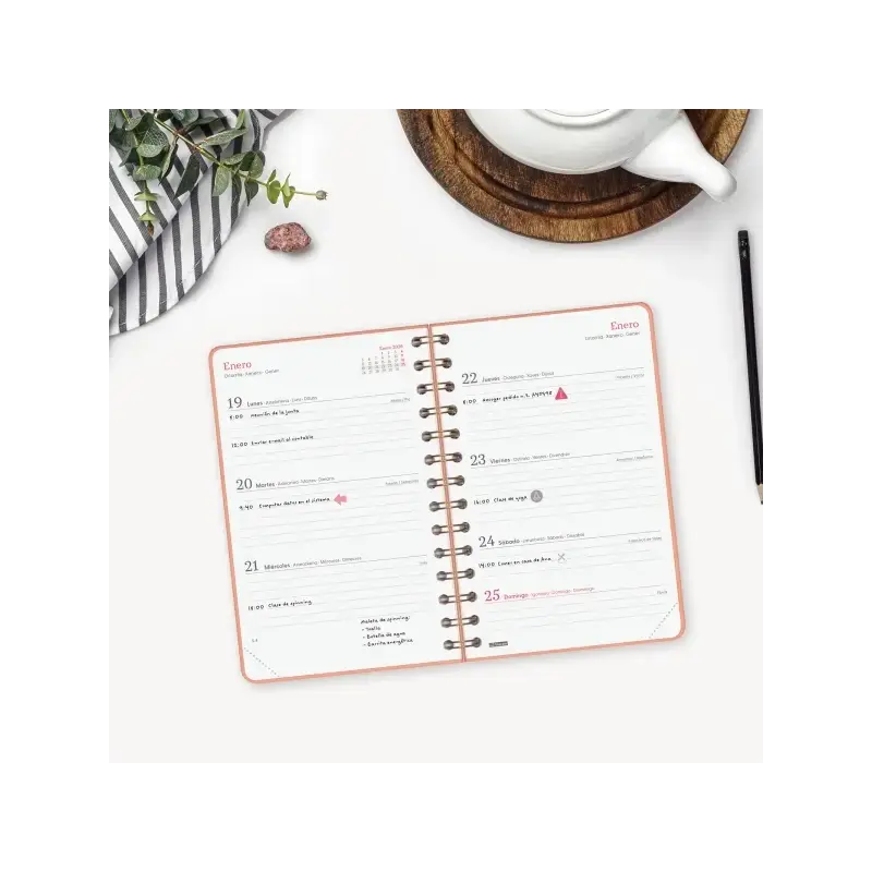 Finocam Alma Agenda - Anual 2026 - con Espiral - Formato E5 - 131x19x190mm - Semana Vista Horizontal - Color Coral | Ahorro Impr