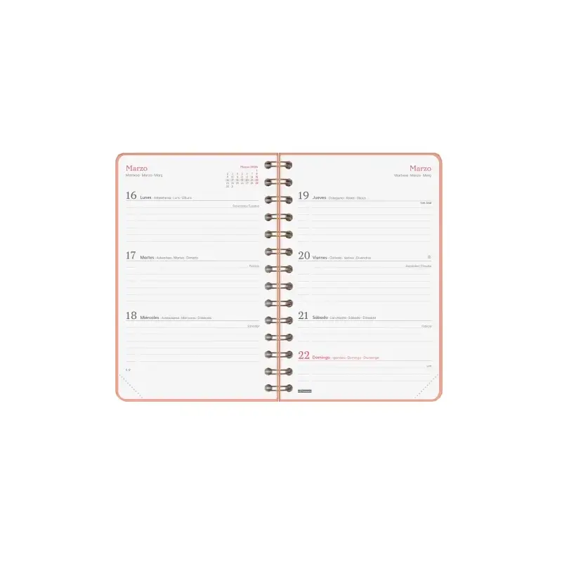 Finocam Alma Agenda - Anual 2026 - con Espiral - Formato E5 - 131x19x190mm - Semana Vista Horizontal - Color Coral | Ahorro Impr