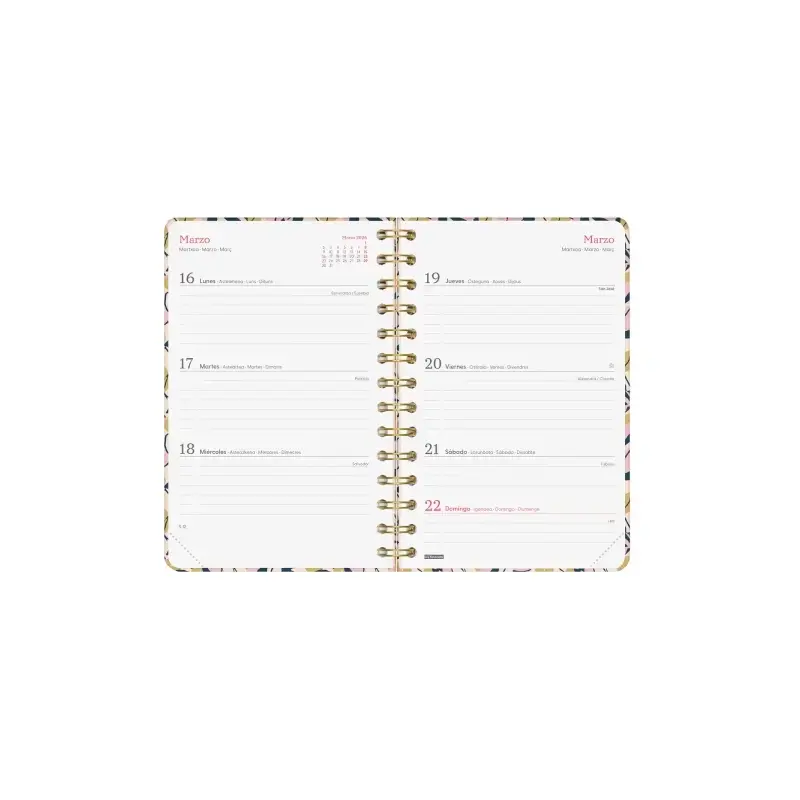 Finocam You Agenda de Espiral - Anual 2026 - Planificador - Cierre de Goma - Formato E5 - 131x19x190mm - Semana Vista Horizontal