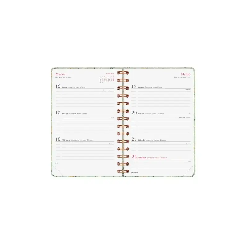 Finocam You Agenda de Espiral - Anual 2026 - Planificador - Cierre de Goma - Formato E5 - 131x19x190mm - Semana Vista Horizontal