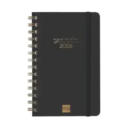 Finocam Alma Agenda - Anual 2026 - con Espiral - Formato E5 - 131x19x190mm - Semana Vista Horizontal - Color Negro | Ahorro Impr