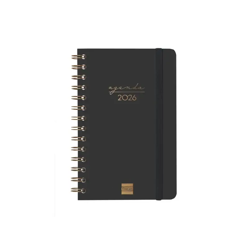Finocam Alma Agenda - Anual 2026 - con Espiral - Formato E5 - 131x19x190mm - Semana Vista Horizontal - Color Negro | Ahorro Impr