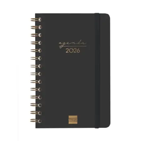 Finocam Alma Agenda - Anual 2026 - con Espiral - Formato E5 - 131x19x190mm - Semana Vista Horizontal - Color Negro | Ahorro Impr