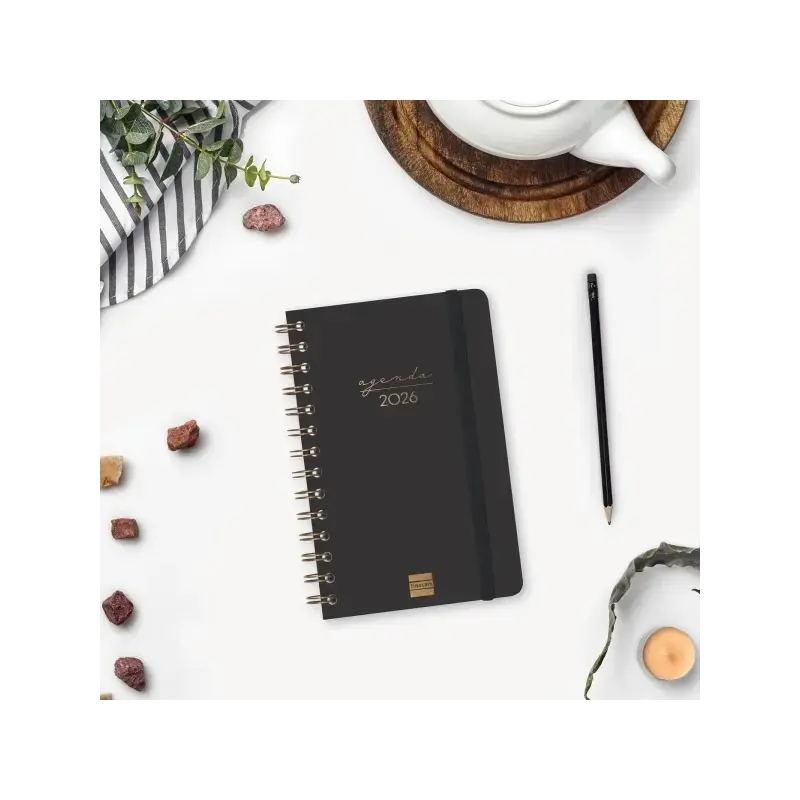 Finocam Alma Agenda - Anual 2026 - con Espiral - Formato E5 - 131x19x190mm - Semana Vista Horizontal - Color Negro | Ahorro Impr