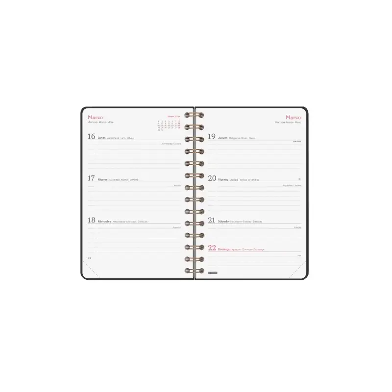 Finocam Alma Agenda - Anual 2026 - con Espiral - Formato E5 - 131x19x190mm - Semana Vista Horizontal - Color Negro | Ahorro Impr