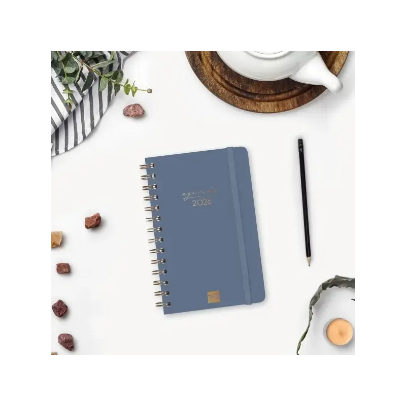 Finocam Alma Agenda - Anual 2026 - con Espiral - Formato E5 - 131x19x190mm - Semana Vista Horizontal - Color Azul | Ahorro Impri