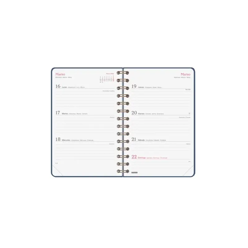 Finocam Alma Agenda - Anual 2026 - con Espiral - Formato E5 - 131x19x190mm - Semana Vista Horizontal - Color Azul | Ahorro Impri