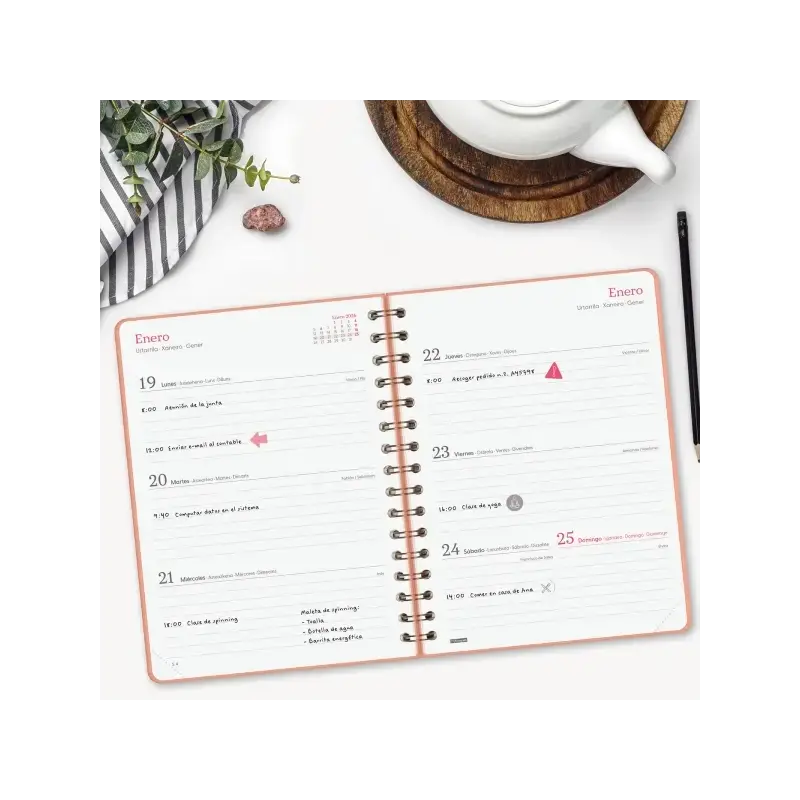 Finocam Alma Agenda - Anual 2026 - con Espiral - Formato E10 - 172x19x220mm - Semana Vista Horizontal - Color Coral | Ahorro Imp