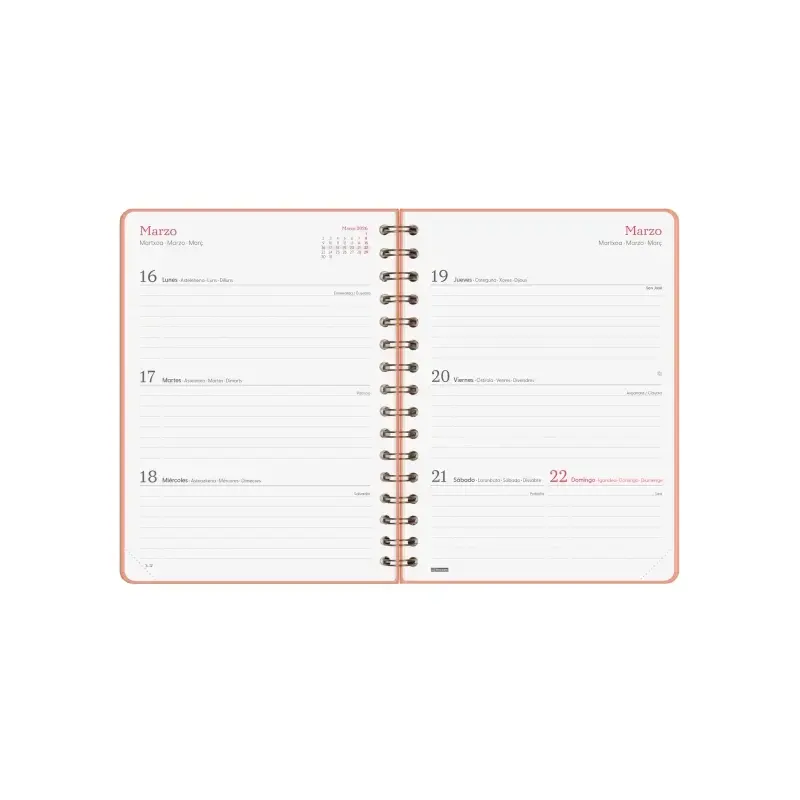 Finocam Alma Agenda - Anual 2026 - con Espiral - Formato E10 - 172x19x220mm - Semana Vista Horizontal - Color Coral | Ahorro Imp