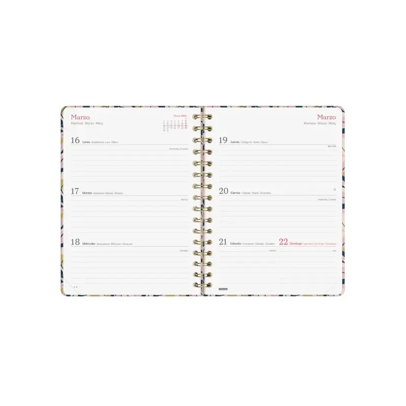 Finocam You Agenda de Espiral - Anual 2026 - Planificador - Cierre de Goma - Formato E10 - 172x19x220mm - Semana Vista Horizonta