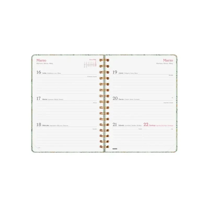 Finocam You Agenda de Espiral - Anual 2026 - Planificador - Cierre de Goma - Formato E10 - 172x19x220mm - Semana Vista Horizonta