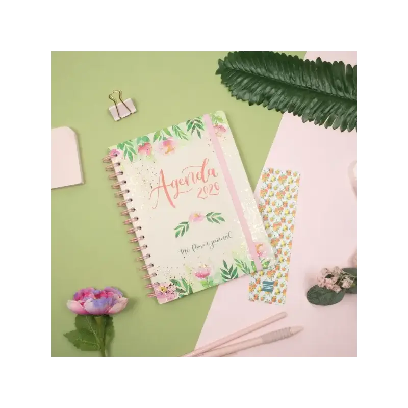 Finocam Flower Journal Agenda de Espiral - Anual 2026 - Tapa Dura - Cierre de Goma - Formato E10 - 155X212mm - Semana Vista Hori