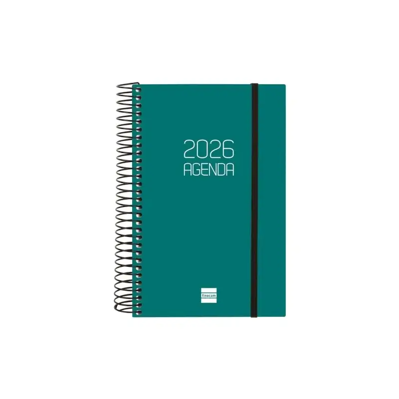 Finocam Opaque Agenda de Espiral - Anual 2026 - Tapa Ligera - Cierre con Goma Elastica - Formato E5 - 1 Dia por Pagina - Color V