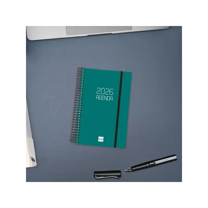Finocam Opaque Agenda de Espiral - Anual 2026 - Tapa Ligera - Cierre con Goma Elastica - Formato E5 - 1 Dia por Pagina - Color V