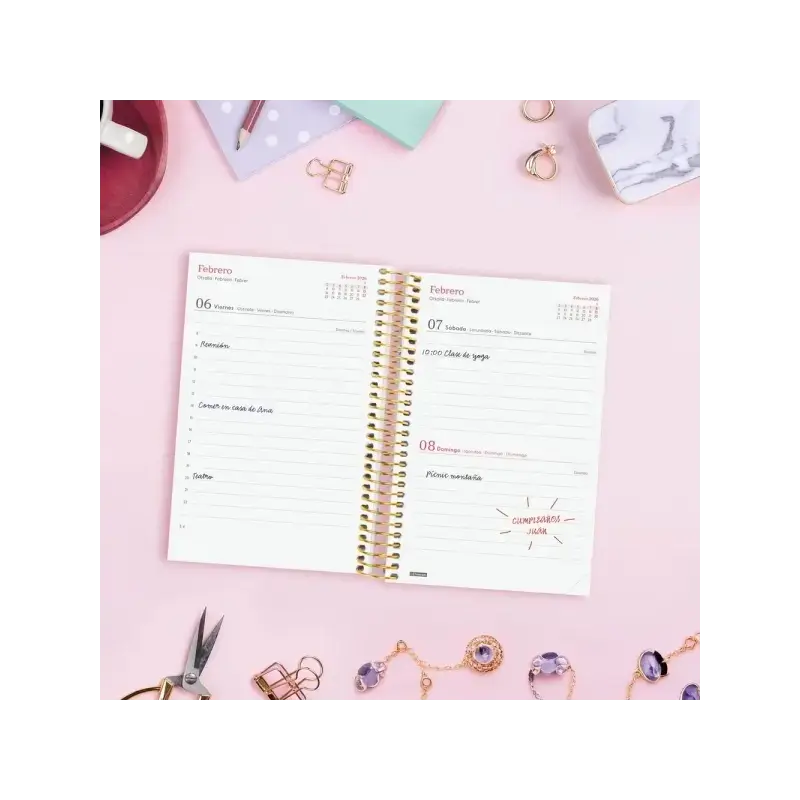 Finocam Design Collection Agenda de Espiral - Anual 2026 - Tapa Ligera - Formato E5 - 132x25x181mm - 1 Dia por Pagina - Color Va