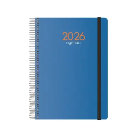 Dohe Syncro Agenda Anual - Semana Vista - Cubierta de Plastico - Cierre con Goma Elastica - Tamaño 15x21cm - Color Azul | Ahorro