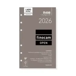 Finocam R498 Recambio Anual 2026 para Agendas Open 2026 - Formato 400 - 91x16x152mm - 1 Dia por Pagina - Color Blanco | Ahorro I