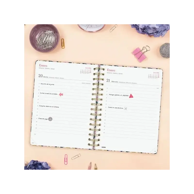 Finocam You Agenda de Espiral - Anual 2026 - Planificador - Cierre de Goma - Formato E10 - 180x30x220mm - 1 Dia por Pagina - Tem