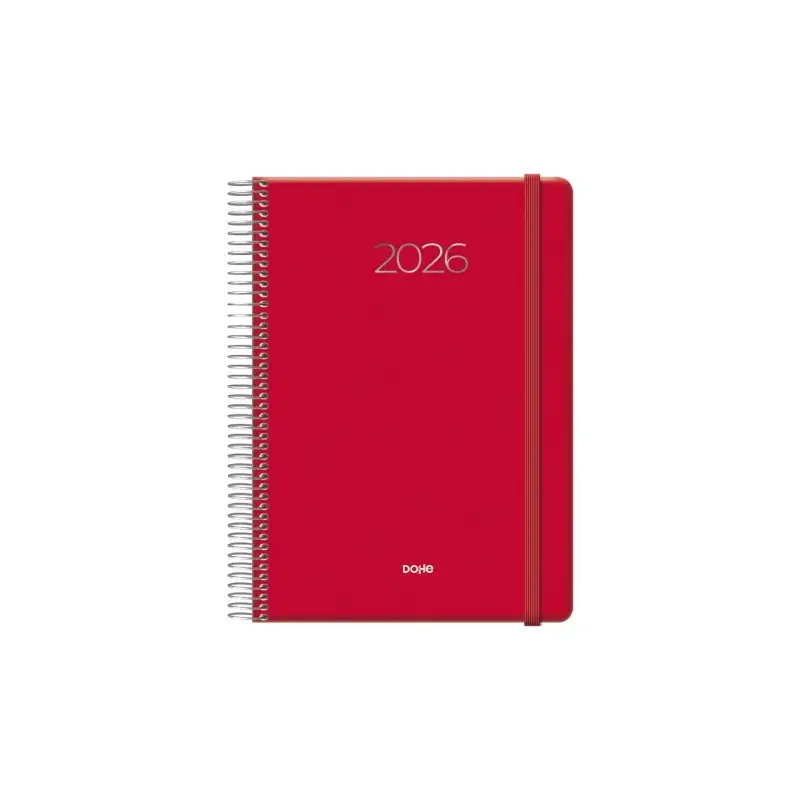 Dohe Denver Agenda Anual - Dia Pagina - Sabado y Domingo misma Pagina - Cierre con Goma Elastica - Tamaño 15x21cm - Color Rojo |