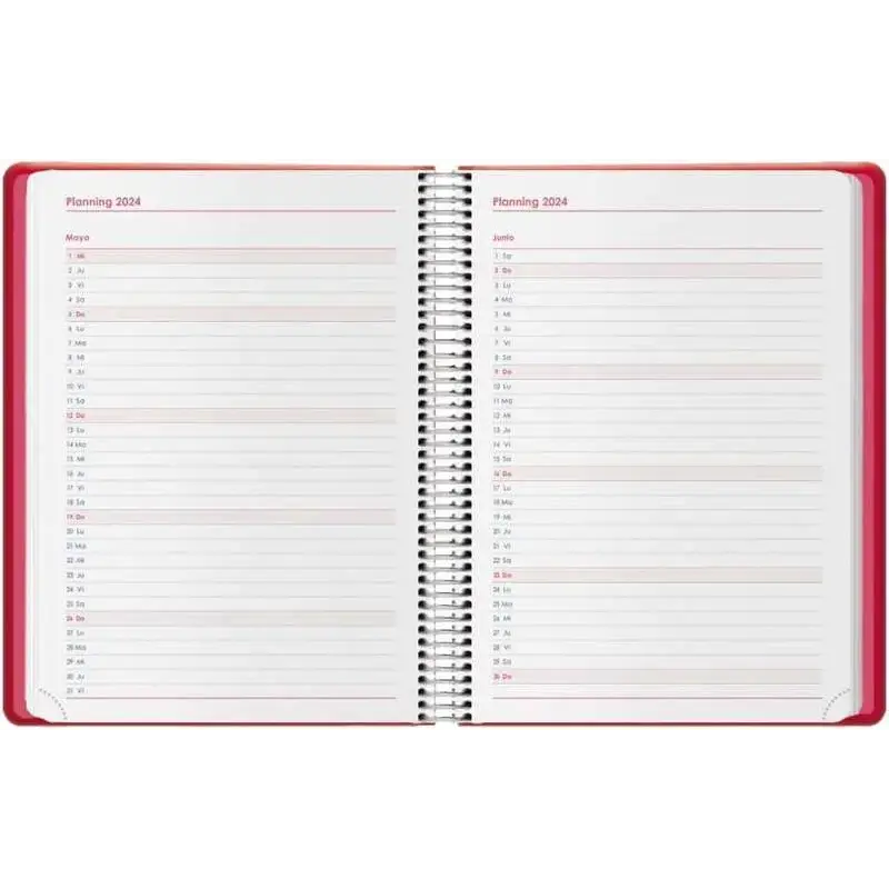 Dohe Denver Agenda Anual - Dia Pagina - Sabado y Domingo misma Pagina - Cierre con Goma Elastica - Tamaño 15x21cm - Color Rojo |