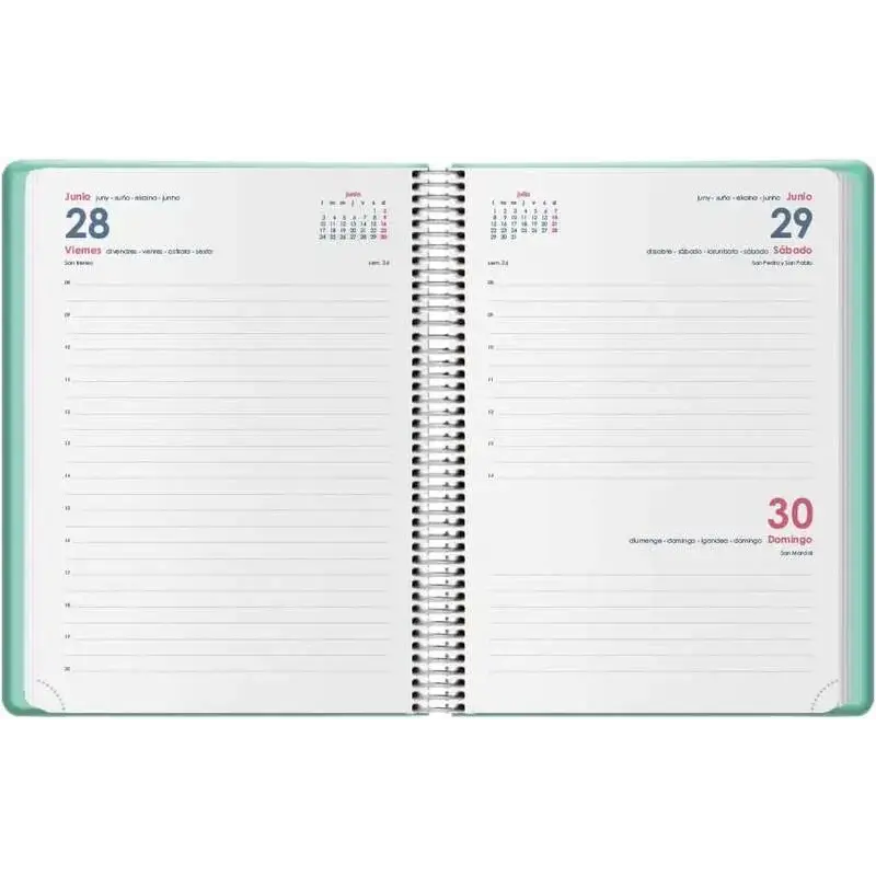 Dohe Denver Agenda Anual - Dia Pagina - Sabado y Domingo misma Pagina - Cierre con Goma Elastica - Tamaño 15x21cm - Color Verde