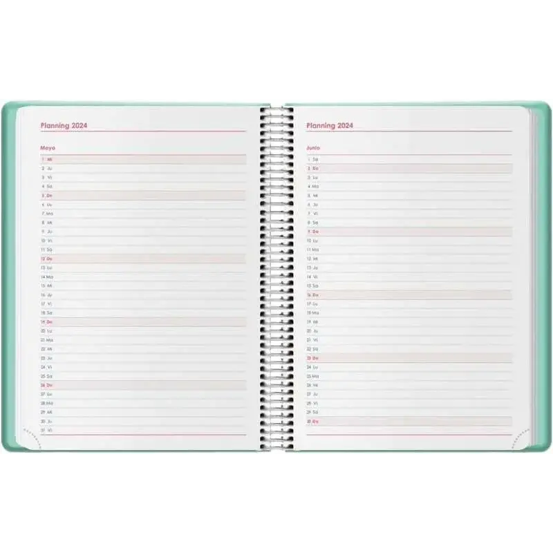 Dohe Denver Agenda Anual - Dia Pagina - Sabado y Domingo misma Pagina - Cierre con Goma Elastica - Tamaño 15x21cm - Color Verde