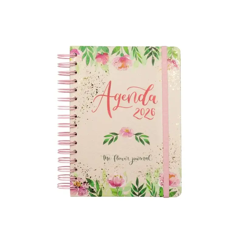 Finocam Flower Journal Agenda de Espiral - Anual 2026 - Tapa Dura - Cierre de Goma - Formato E10 - 155X212mm - 1 Dia por Pagina