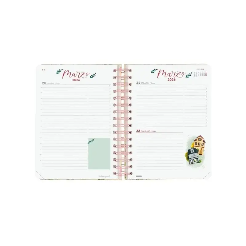 Finocam Flower Journal Agenda de Espiral - Anual 2026 - Tapa Dura - Cierre de Goma - Formato E10 - 155X212mm - 1 Dia por Pagina