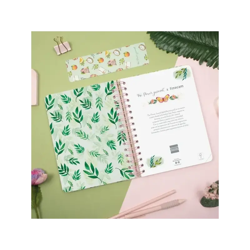 Finocam Flower Journal Agenda de Espiral - Anual 2026 - Tapa Dura - Cierre de Goma - Formato E10 - 155X212mm - 1 Dia por Pagina