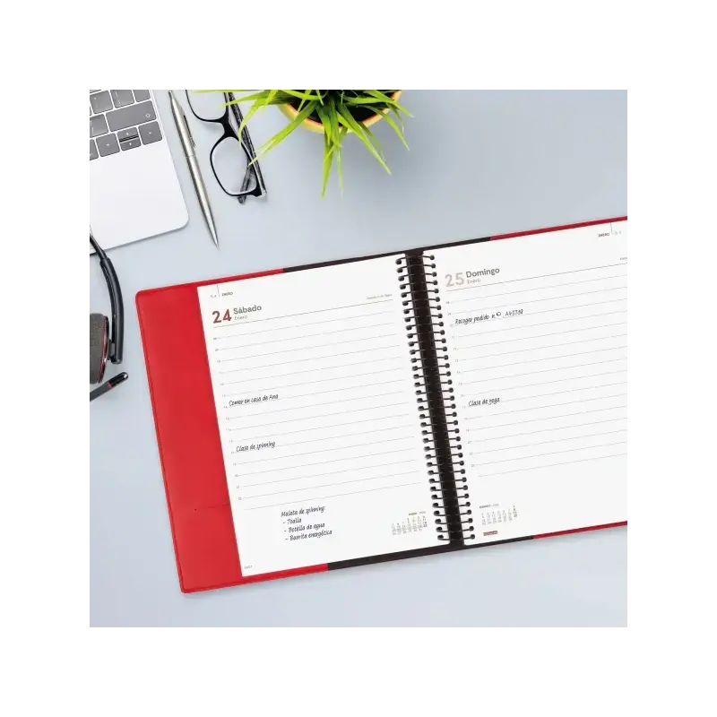 Finocam Duoband Agenda con Bloc de Notas - Anual 2026 - Formato E10 - 176x28x226mm - 1 Dia por Pagina - Color Rojo | Ahorro Impr
