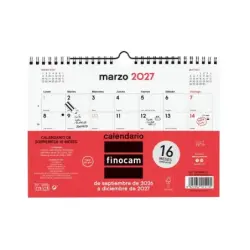 Finocam Neutro Calendario de Pared - 16 Meses - Mes Vista - Formato S - 210x150mm - Espiral Doble Metalica - Papel de 120g/m2 -